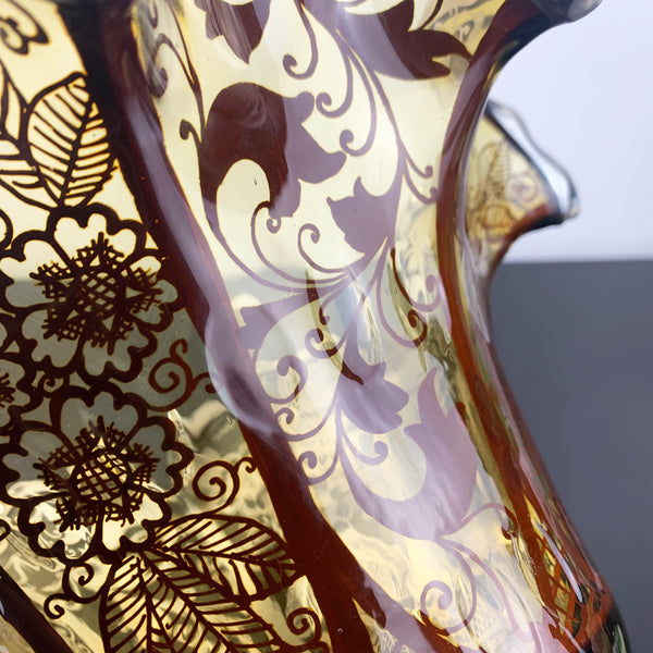 Amber Glass Ruffled Edge Centrepiece Bowl with Silver Overlay