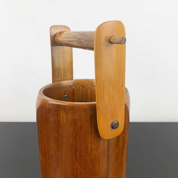 Handcrafted polished timber ice bucket with tongs