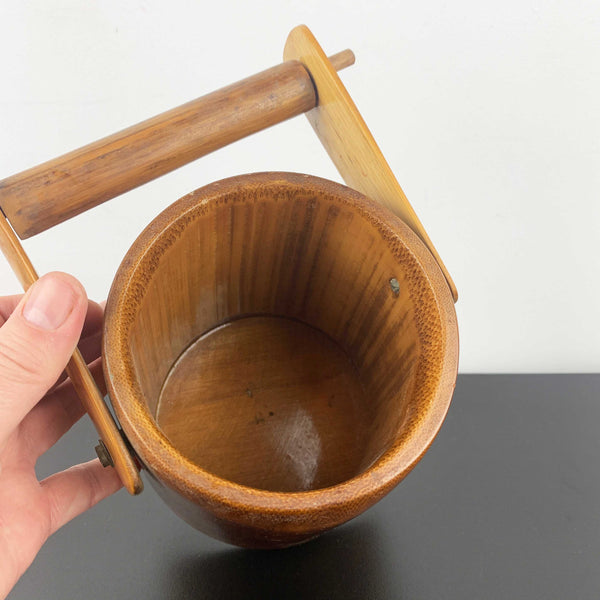 Handcrafted polished timber ice bucket with tongs