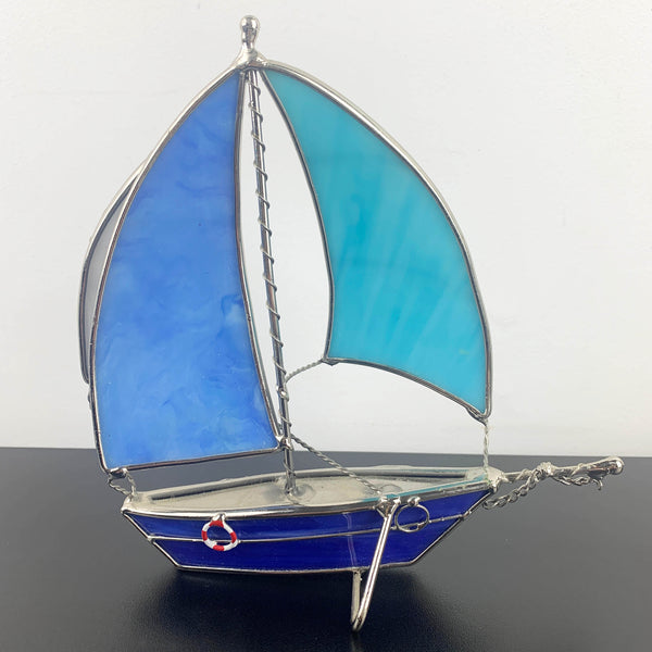 Stained glass sailing boat ornament
