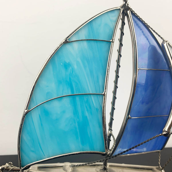 Stained glass sailing boat ornament