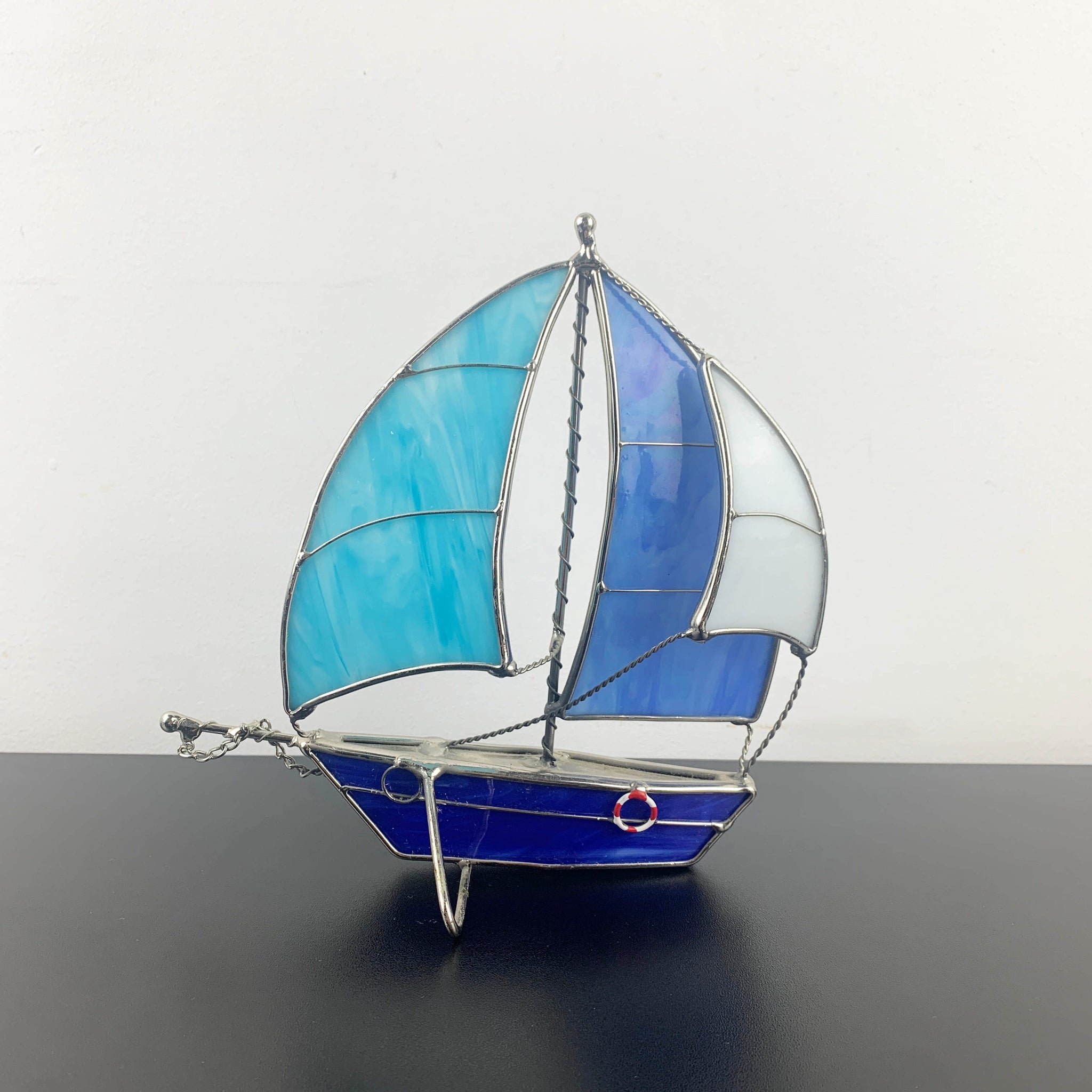 Stained glass sailing boat ornament