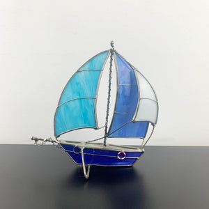Stained glass sailing boat ornament