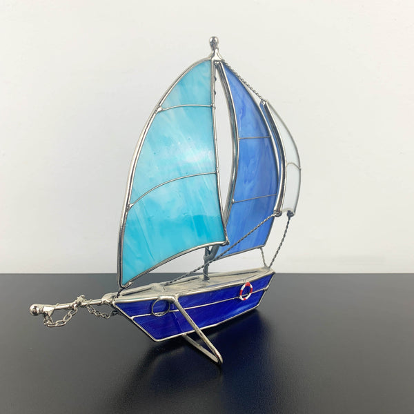 Stained glass sailing boat ornament