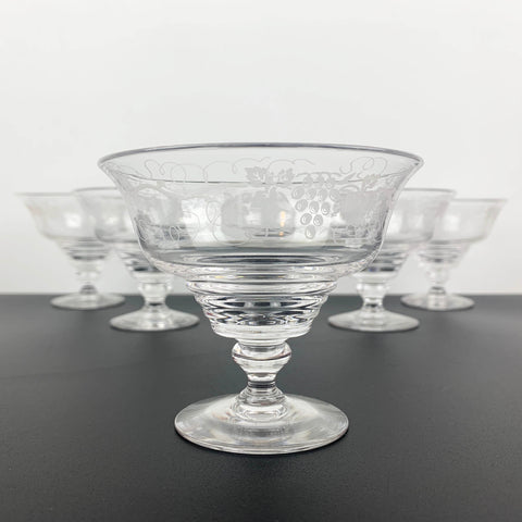 Stuart Crystal grapevine etched footed dessert bowl - Set of 6