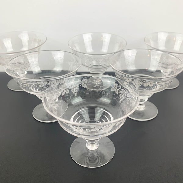 Stuart Crystal grapevine etched footed dessert bowl - Set of 6