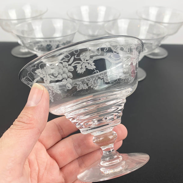Stuart Crystal grapevine etched footed dessert bowl - Set of 6