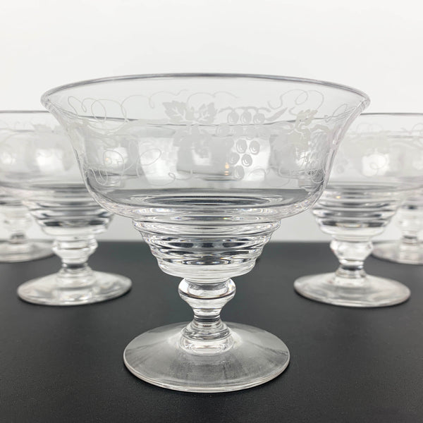 Stuart Crystal grapevine etched footed dessert bowl - Set of 6