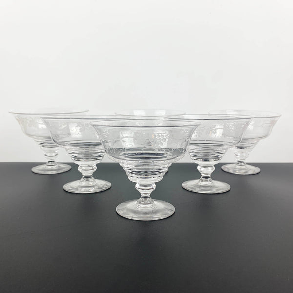 Stuart Crystal grapevine etched footed dessert bowl - Set of 6
