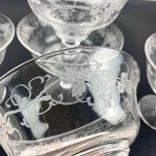 Stuart Crystal grapevine etched footed dessert bowl - Set of 6