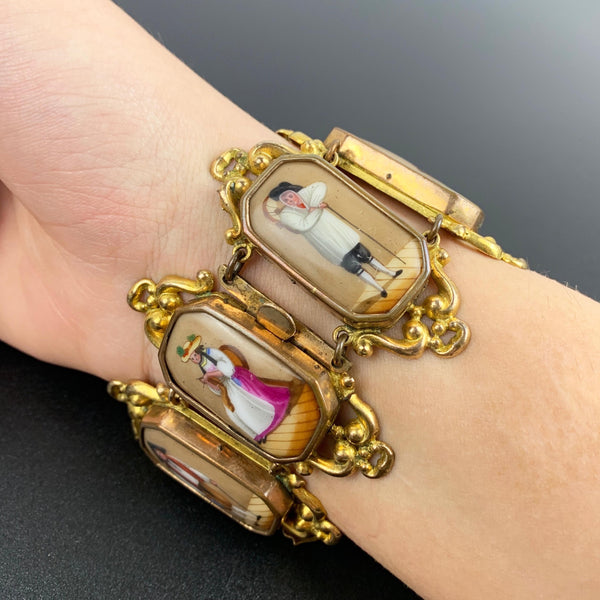Georgian Pinchbeck Swiss Canton bracelet with porcelain enamel plaques