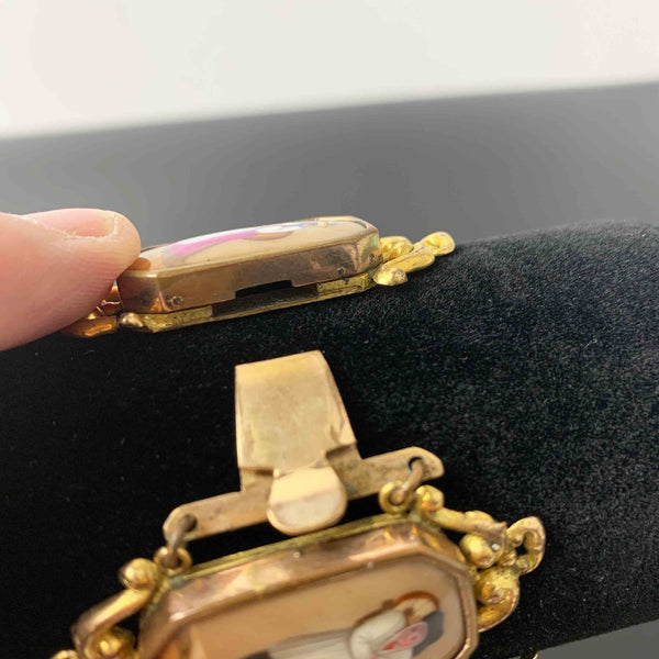 Georgian Pinchbeck Swiss Canton bracelet with porcelain enamel plaques