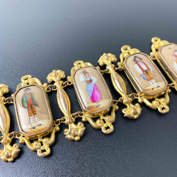 Georgian Pinchbeck Swiss Canton bracelet with porcelain enamel plaques