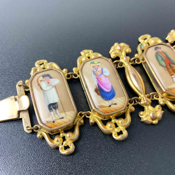 Georgian Pinchbeck Swiss Canton bracelet with porcelain enamel plaques