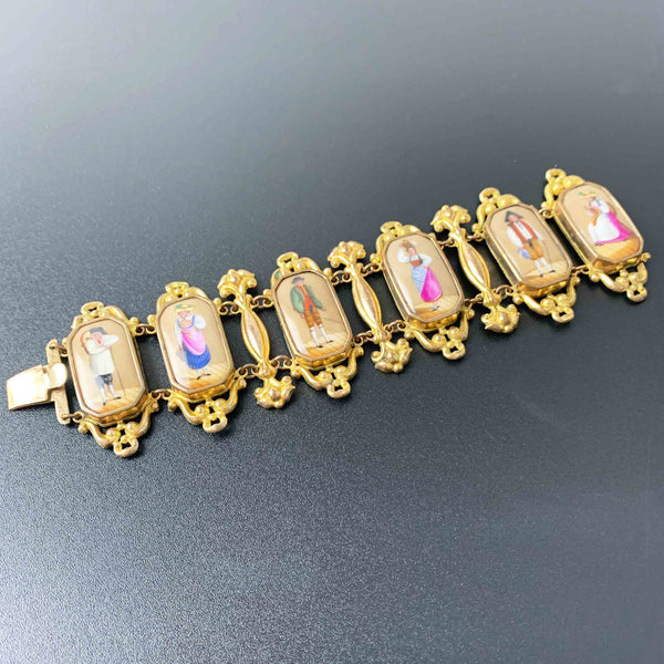 Georgian Pinchbeck Swiss Canton bracelet with porcelain enamel plaques