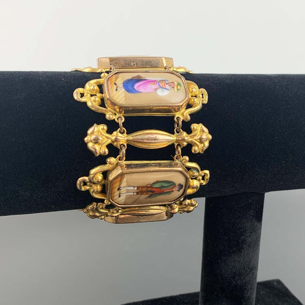 Georgian Pinchbeck Swiss Canton bracelet with porcelain enamel plaques