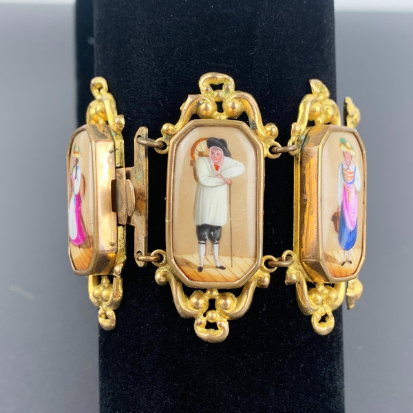 Georgian Pinchbeck Swiss Canton bracelet with porcelain enamel plaques
