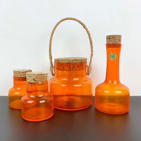 Takahashi Japan hand blown orange canisters/jars - Set of 4