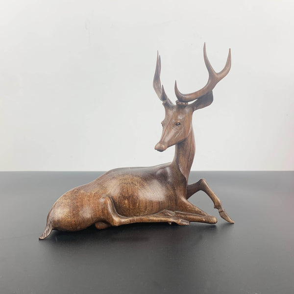 Teak wooden deer figurine