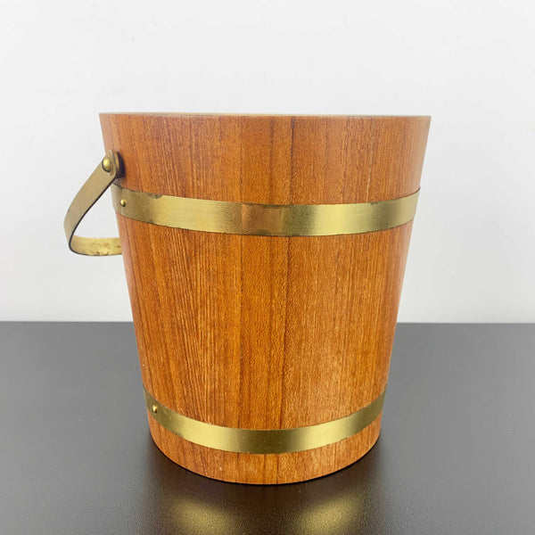 Retro teak ice bucket with brass banding