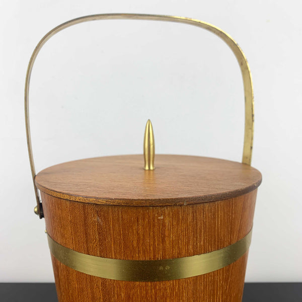 Retro teak ice bucket with brass banding