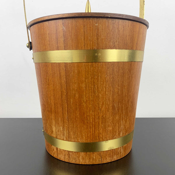 Retro teak ice bucket with brass banding
