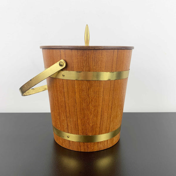 Retro teak ice bucket with brass banding
