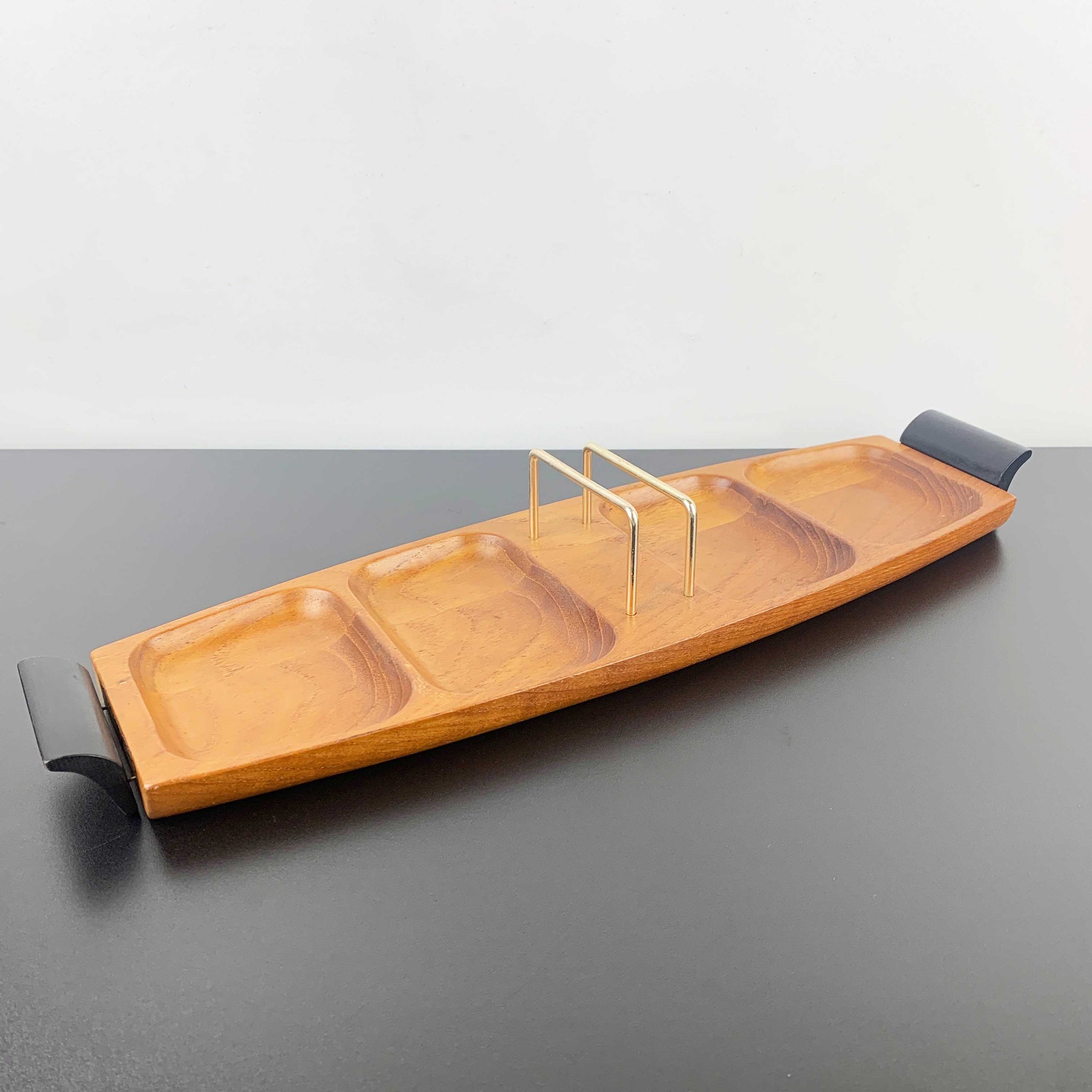 Teak mens valet or sectioned desk accessory