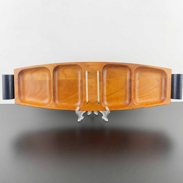 Teak mens valet or sectioned desk accessory