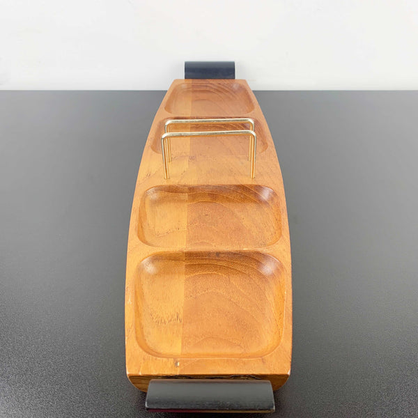 Teak mens valet or sectioned desk accessory