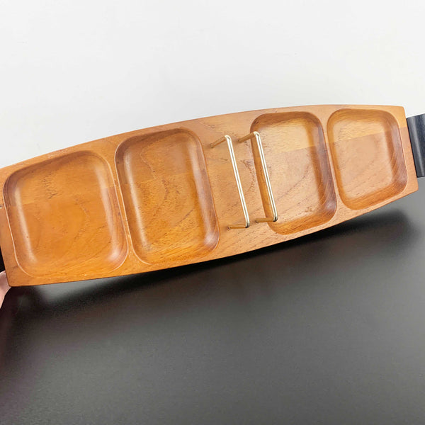 Teak mens valet or sectioned desk accessory