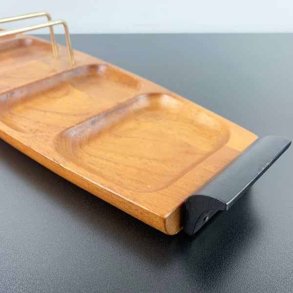 Teak mens valet or sectioned desk accessory