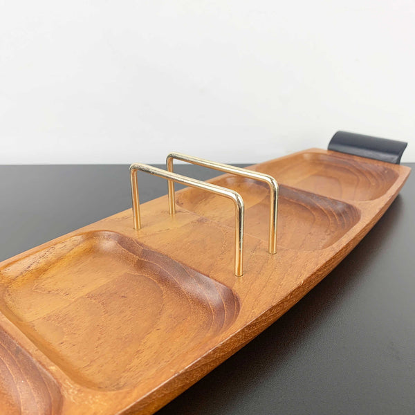 Teak mens valet or sectioned desk accessory
