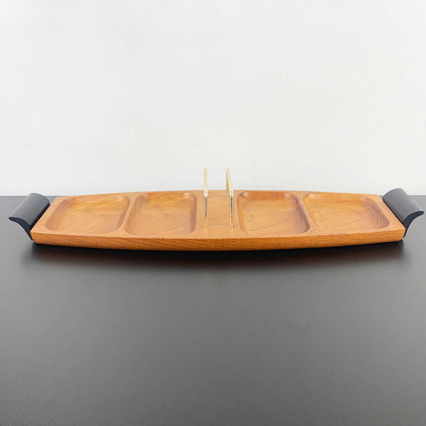 Teak mens valet or sectioned desk accessory