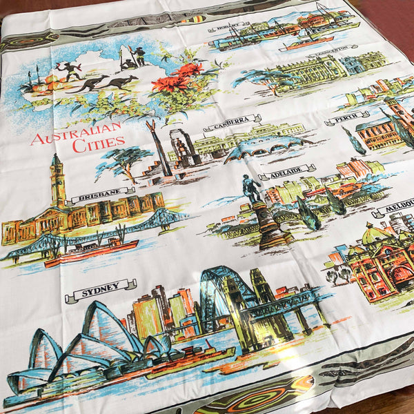 Australian Cities vintage souvenir tablecloth