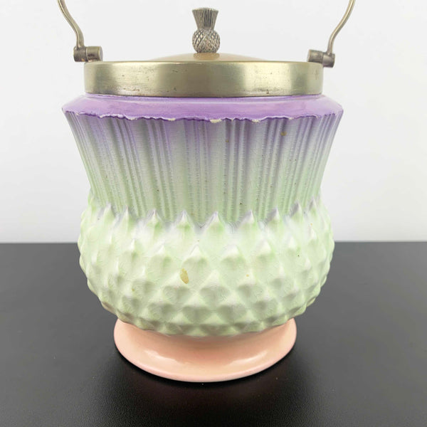 Antique Scottish thistle ceramic biscuit barrel