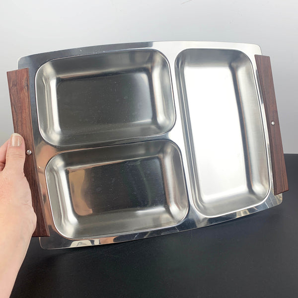 Retro 1970's stainless steel sectioned tray NOS