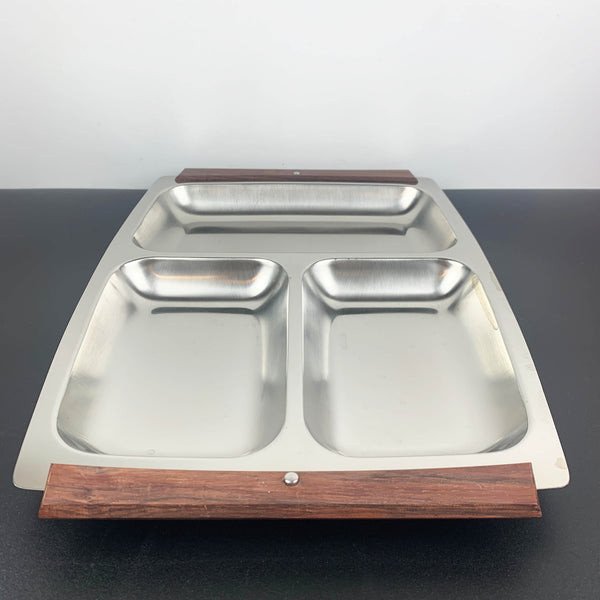 Retro 1970's stainless steel sectioned tray NOS