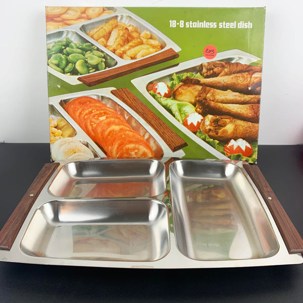 Retro 1970's stainless steel sectioned tray NOS