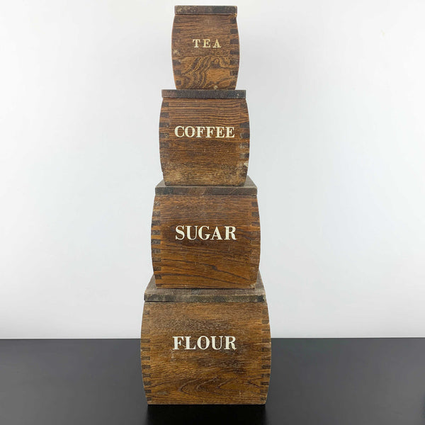 Vintage timber kitchen canisters - Set of 4