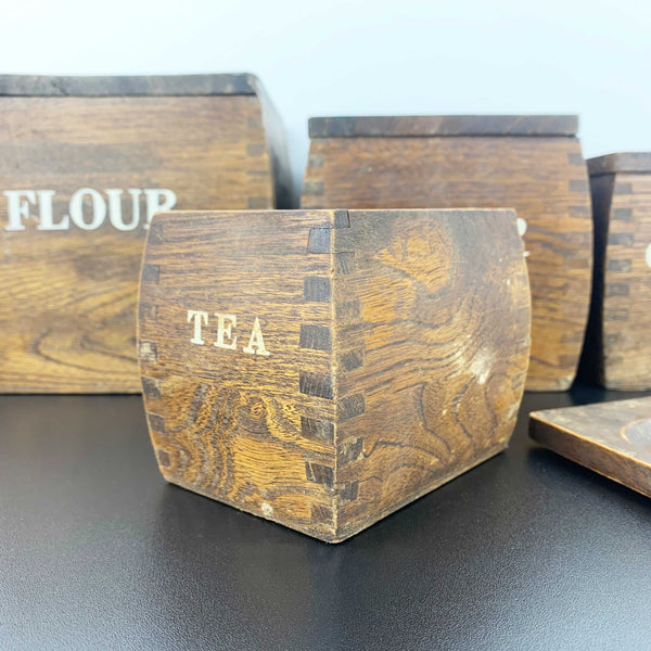 Vintage timber kitchen canisters - Set of 4