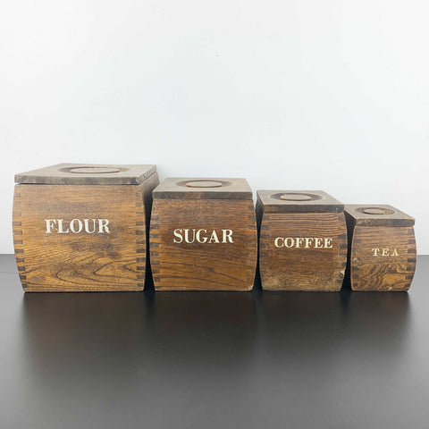 Vintage timber kitchen canisters - Set of 4