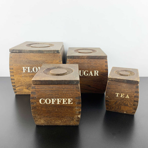 Vintage timber kitchen canisters - Set of 4