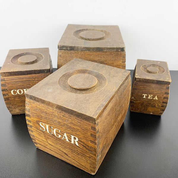 Vintage timber kitchen canisters - Set of 4