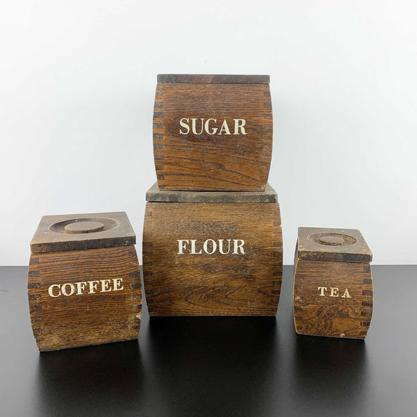 Vintage timber kitchen canisters - Set of 4