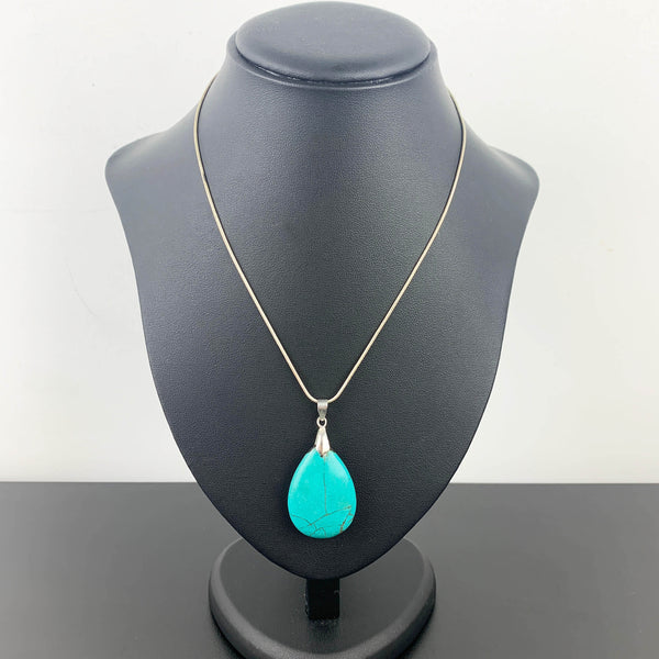 Turquoise beaded bracelet and teardrop pendant necklace - Set of 2