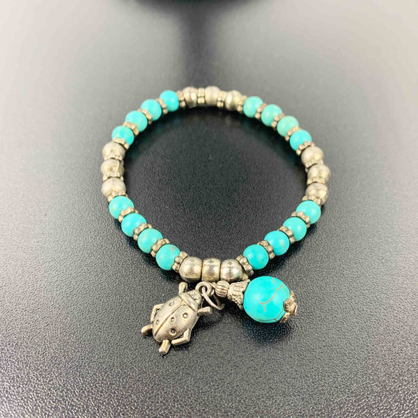 Turquoise beaded bracelet and teardrop pendant necklace - Set of 2