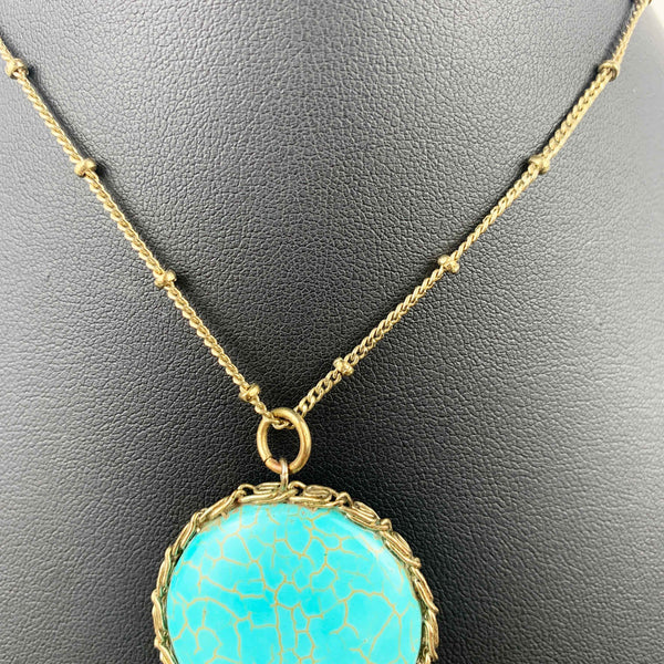 Vintage turquoise and cream stone long tassel necklace