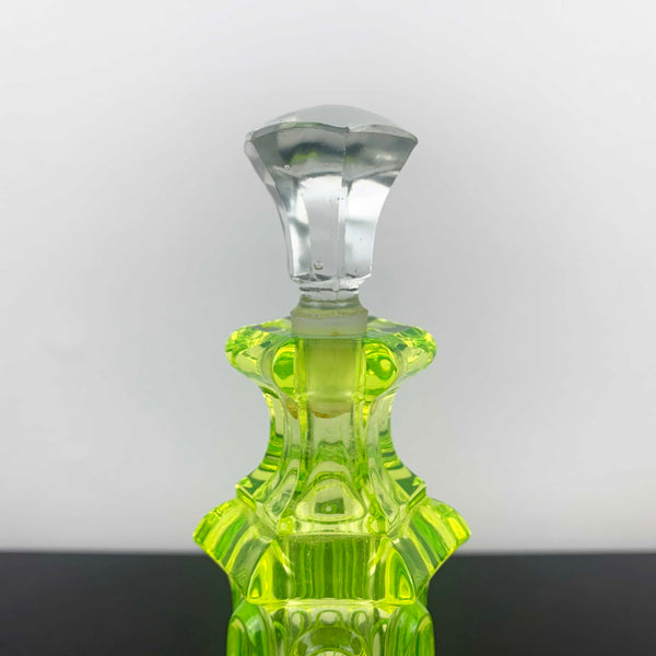 Art deco style uranium glass perfume bottle with clear stopper