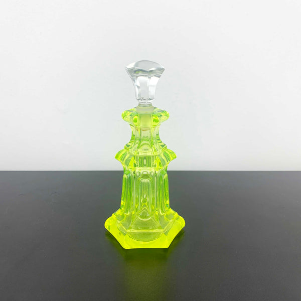 Art deco style uranium glass perfume bottle with clear stopper